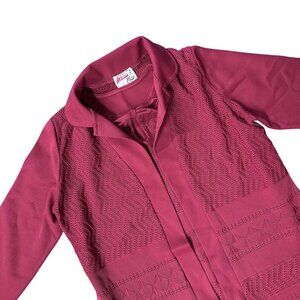 Vintage Shirt Open Cardigan Set Manicotti Knits 70s Maroon Burgundy Polyester